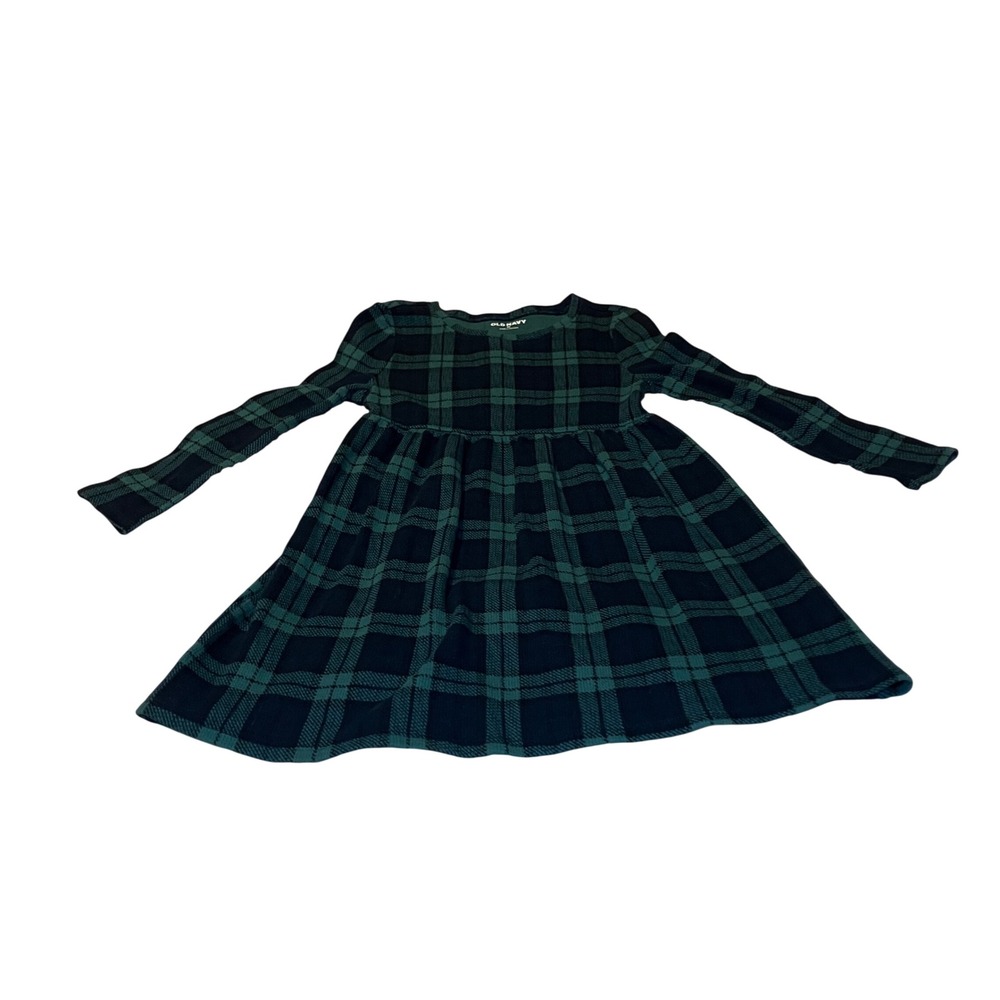 Old Navy Girls Size 5T Long Sleeve Plaid Green And Black Flannel Dress Size 5T